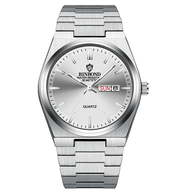 BINBOND Luxury Fashion Man Clock Top Business Waterproof Luminous Date Week Men's Watches Quartz Stainless Steel Men Wristwatch