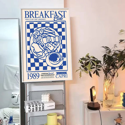 La Dolce Vita Kitchen Prints Retro Italian Foodie Art Poster Coastal Decor Blue & Yellow Gallery Wall Canvas Painting