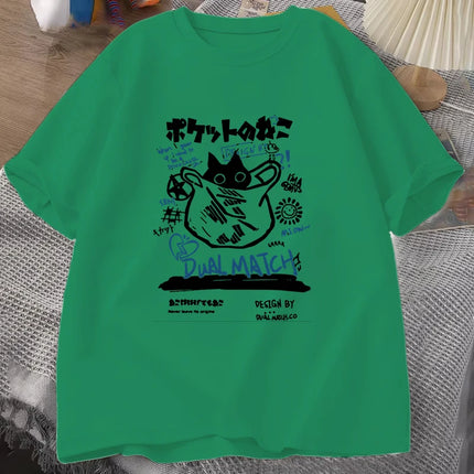 Cat T Shirt Women Casual Personality Round Neck Short Sleeve Fashion T Shirt Cat Lover Summer Loose T Shirts