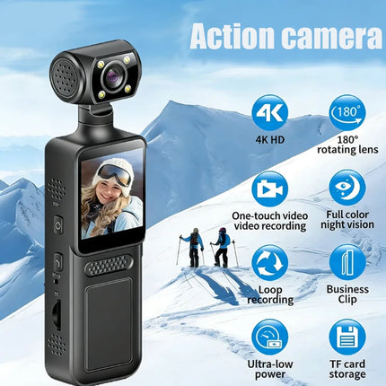 New Handheld 4k Hd 180 ° Rotating Mini Portable Camera Wearable Night Vision Sports Camera Outdoor Activity Recording