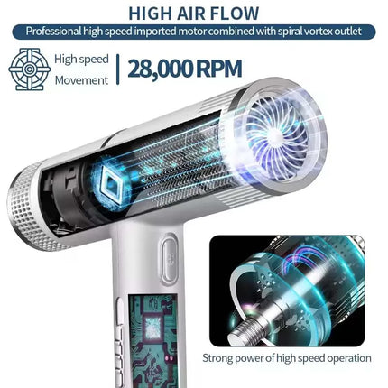 2025 Professional High-Power Ionic Portable Hair Dryer Blue Light Fast Drying New Concept for Hotels Metal Material Hot Sale