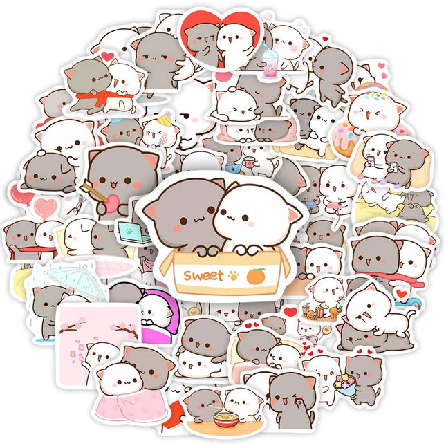 Cute Couple Cat Stickers Cartoon Kawaii DIY Gift Decal Doodles for Scrapbook Skateboard Luggage Phone Waterproof Stickers