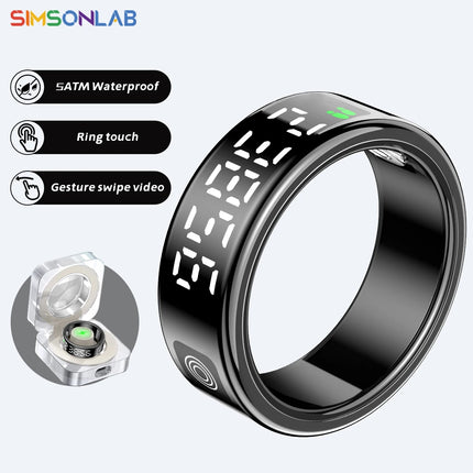 New Smart Ring SR08 LED Display Sleep Health Monitoring 5ATM Waterproof Charging Case Multi Sports Modes Ring For Men Women Gift