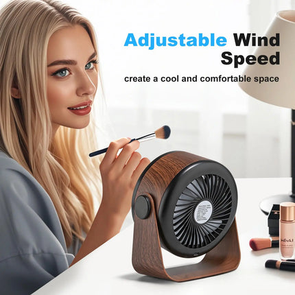 Large Capacity Rechargeable Desktop Fan 5000 mAh Mini Table Fan with 5-Speed 360° Rotation Wall-Mounted with Night Light