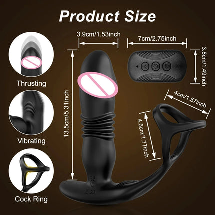 Remote Control Anal Telescopic Vibrator Male Thrusting Prostate Massager Penis Cock Ring Butt Plug Sex Toy for Adult For Gay