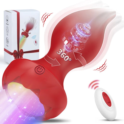 Remote Control Rotation Rose Butt Plug for Men Women Wiggle Anal Vibrator Gay Anal Plug LED Adult Sex Toys for Couples Supplies