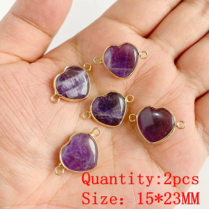 2PCS Natural Amethyst Pendant Charms Purple Crystal Star Sun Water Drop Shape For DIY Making Jewelry Necklace Bracelet