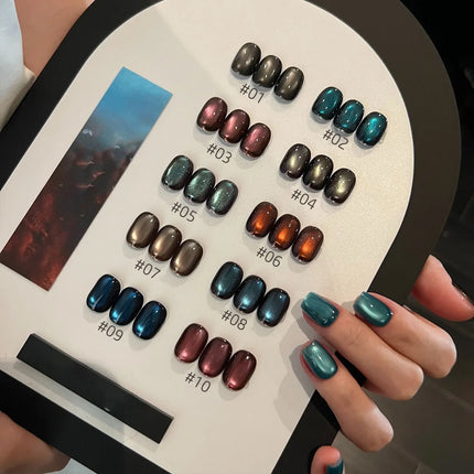 MN 10ML 2026 New Cyber Fluorite Cat Eye Gel Polish Iridescent Glass Bead Porcelain White Light-Chasing Cat Eye Nail Art Supplies