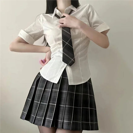 Summer Pure White Shirt JK Uniform Waist-Fitted Slims Smooths Your Silhouette Women's Japanese Preppy Styles Short Sleeves White
