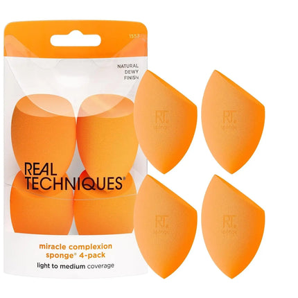 Real Techniques Skin Sponge, Makeup Blender, Liquid Base & Cream, Professional Makeup Tool Without Stripes, 4 Free Units