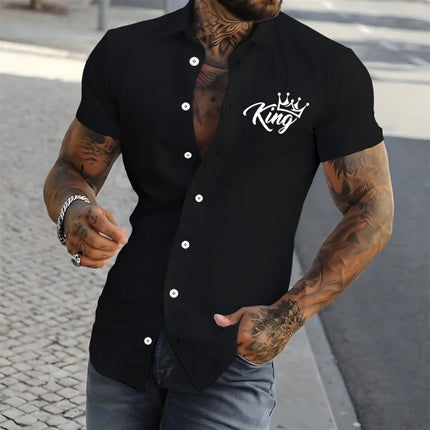 2026 New Men's Short-Sleeve Shirt, Stylish Crown Print Pattern, Slim Fit, Versatile, Simple Shirt, Multiple Colors Available