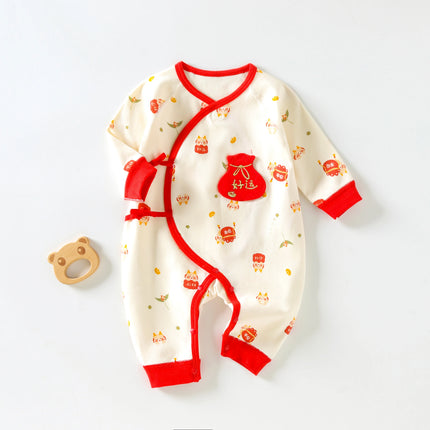 Newborn Baby Long-Sleeved Jumpsuit, Spring and Summer Thin Baby Clothes, Toddler All-Season Pajamas, Pure Cotton Romper