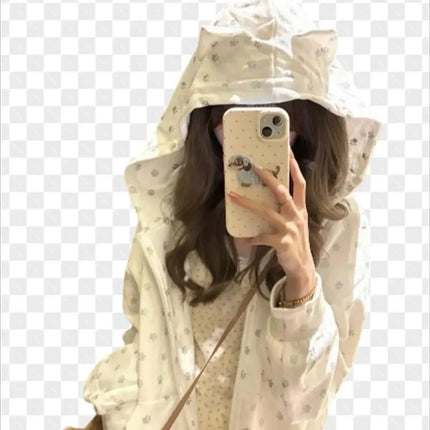 Dog Paw Print Zipper Hooded Coat Spring And Autumn Dressing Up Collection Casual Streetwear Zip Up Sweatshirts Long Sleeve