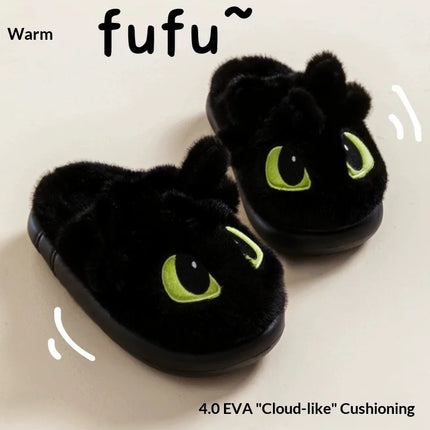 Winter Cute How To Train Your Dragon Toothless Slippers  Include Heel Furry Couple Anti-slip Keep Warm Good Looks Shoes Gift