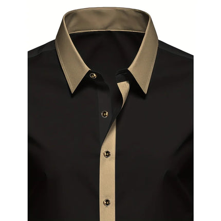FGKKS Men Black Shirt Brand New High Street Patchwork Long Sleeve Smart Casual Elastic Man Business Dress Shirts
