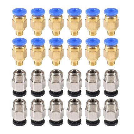 24PCS PC4-M6 Pneumatic Fitting Push to Connect + PC4-M10 Straight Quick in Fitting for 1.75mm Filament,PTFE Tube Push Fitting