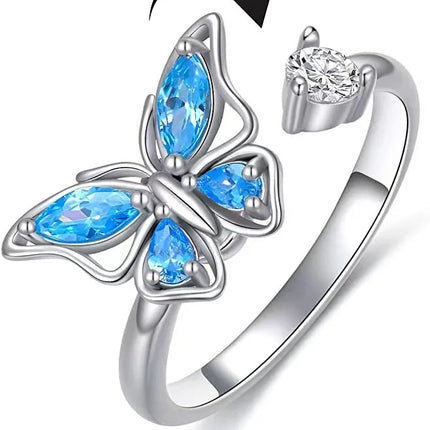 SMJEL Fidget Spinner Ring Anxiety for Women Multiple Crystal Flower Eye Butterfly Animal Ring Rotate Anti Stress Wedding Jewerly