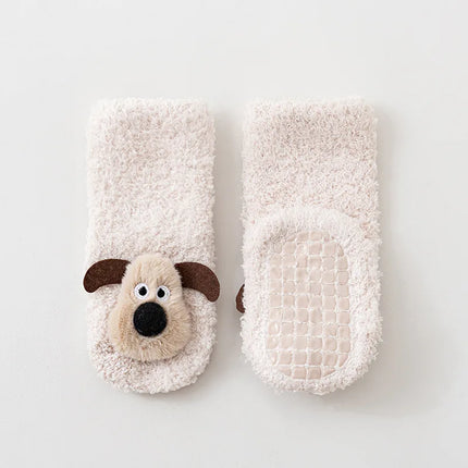 Thick Baby Socks For Autumn And Winter Newborn A-class Floor Socks Anti Slip Cartoon 3D Dog Warm Toddler Socks For Kids 0-3 Y