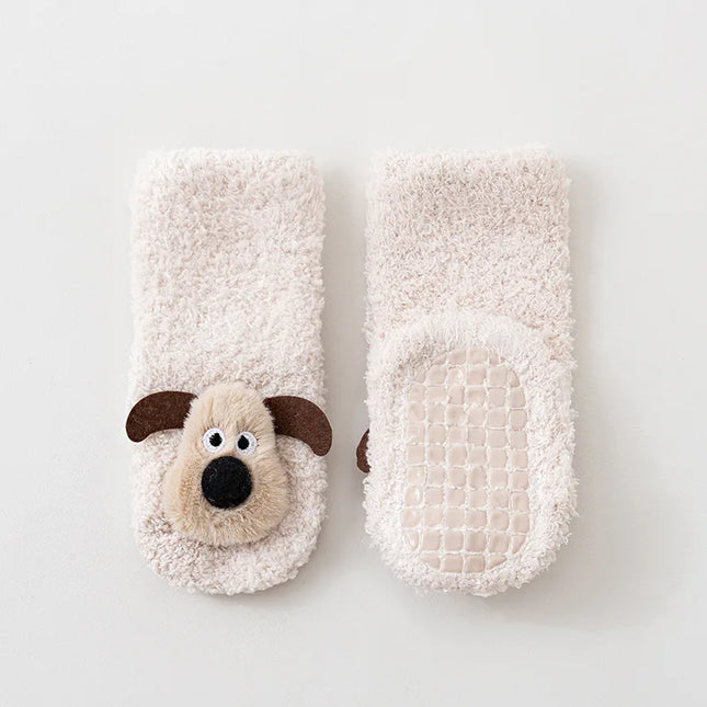 Thick Baby Socks For Autumn And Winter Newborn A-class Floor Socks Anti Slip Cartoon 3D Dog Warm Toddler Socks For Kids 0-3 Y