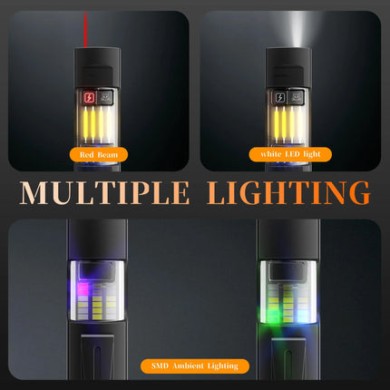 Triple Light Source EDC Flashlight Red Beam Night Vision 680 Lumens Max Stepless Dimming Magnetic Base USB Charging