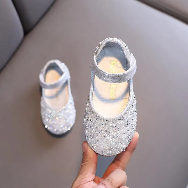 Autumn Girls Rhinestone Leather Shoes 2022 Spring Pearl Bow Princess Shoes Soft Children Baby Toddler Single Shoes G06