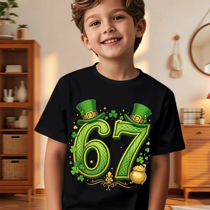 Six Seven Bruh 67 Meme Kids Clothes Happy St. Patrick's Day Girl Boy T-Shirt Children's Clover Irish Day Crew Neck Short Sleeves