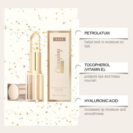 Gold Foil Color Changing Lip Balm Glossy Non-Sticky Nourishing Moisturizing Lasting Transferproof Color Changing Lipstick