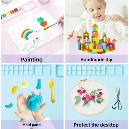 Silicone Painting Mat Set Children Drawing Toys Montessori Graffiti Mat Washable Watercolor Palette Set for Children's Day Gift