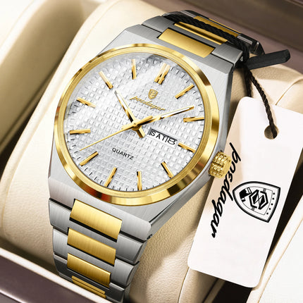 POEDAGAR Original Men's Watch Date Week Waterproof Luminous Stainless Steel Watches For Men Business Men's Quartz Wristwatch Reloj