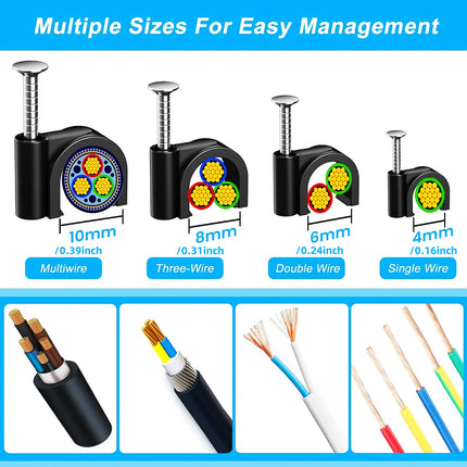 100 pcs cable clamps nail in cable clips， black round ethernet cable wall clips cable tacks coax cable clip speaker wire clips