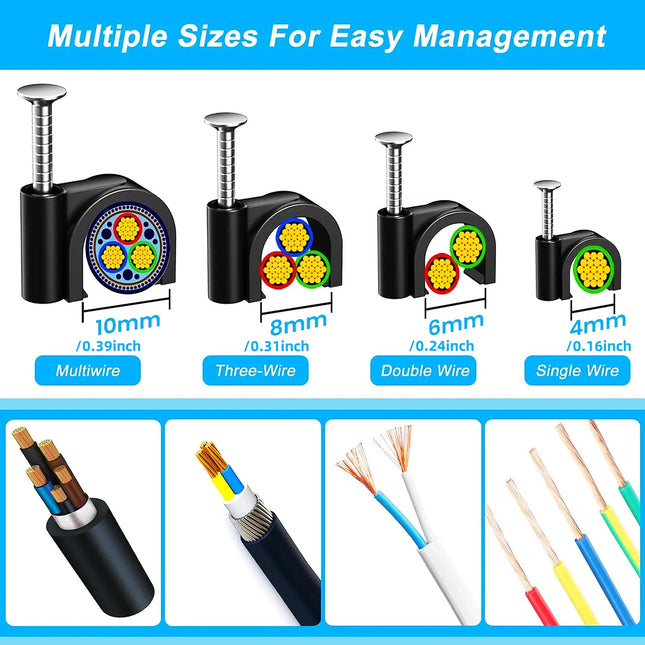 100 pcs cable clamps nail in cable clips， black round ethernet cable wall clips cable tacks coax cable clip speaker wire clips