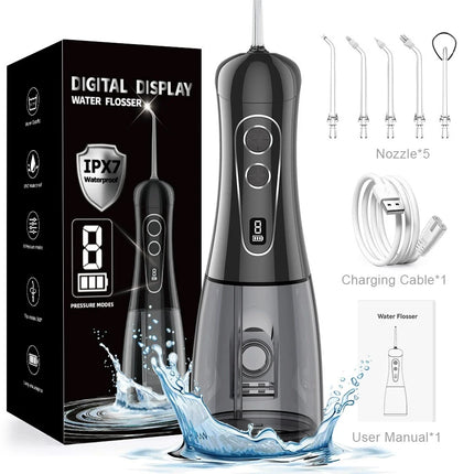 Electric Oral Irrigator 8 Modes Portable Water Flosser Rechargeable Waterproof Mouth Washing Machine 5 Jet Tips 400ML Water Tank