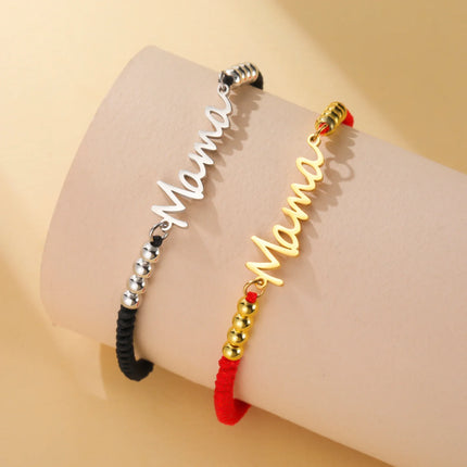 Skyrim Stainless Steel Gold Color Mama Letter Beads Charm Bracelet Red Rope Bracelets Women Waterproof Jewelry Mother's Day Gift