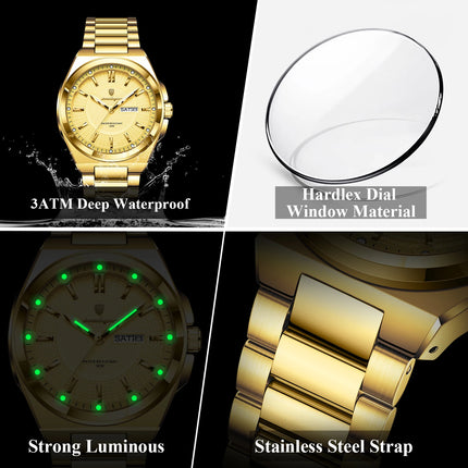 POEDAGAR Luxury Business Men's Watches Stainless Steel Waterproof Luminous Men's Watch Date Week Quartz Original Men's Wristwatches