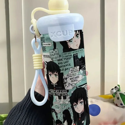 Demon Slayer Stainless Steel Insulated Cup Cute Fashion Cartoon Floating Ball Straw Thermos Portable Coffee Cup Gift for Friends