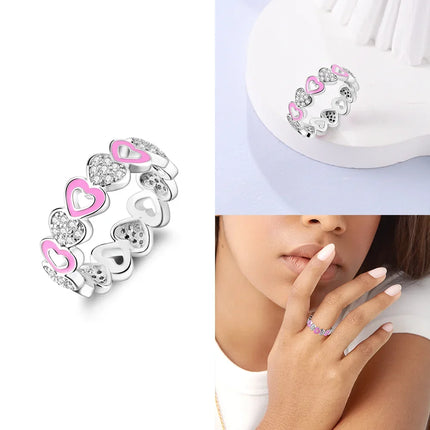 Original Romantic Heart-shaped White Zircon Shell Bowknot Rings 925 Sterling Silver  Women Jewelry Valentine's Day Birthday Gift