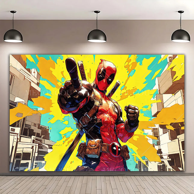 Superhero Deadpool and Wolverine Themed Customized Boy's Birthday Party Decoration Banner With Portrait Photography Studio Props