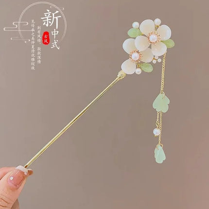 Neo Chinese Hairpin For Women Trendy Metal Flower Tassel Hair Stick Girls Daily Travel Shopping Jewelry Hair Accessories 1pc