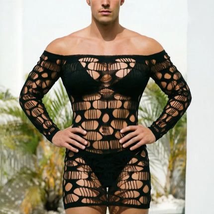 Exotic Babydolls Fetish Male Lingerie Men's Hollow Out Bodysuits Sissy Underwear Fishnet Chemises More Style Man Sexy Nightgown