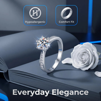 New D VVS1 Moissanite 0.5-2ct 925 Sterling Silver Ring for Women 6 Claw Jewelry Shining Classic Imitation Diamond Wedding Ring