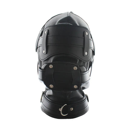 PU Leather BDSM Bondage Hood Sensory Deprivation Mask With Blindfold Removable Dildo Gag Lockable Head Harness Sex Toys  Couples