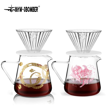 MHW-3BOMBER Pour Over Coffee Maker Set 500ml Glass Coffee Server Carafe and Coffee Dripper Barista Tool