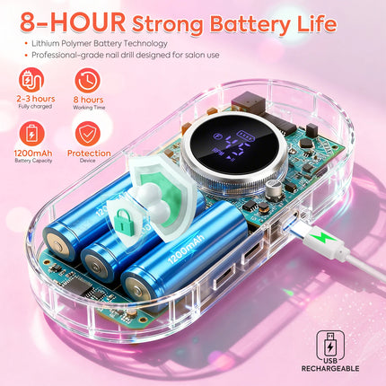 DianaBeauty 45000RPM Electric Nail Drill Machine Rechargeable Nail Polisher Portable Nail File For Gel Nails Remover Manirure