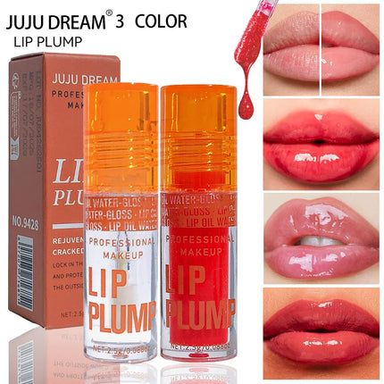 Autumn Winter Essential 3-Pcs Lip Oil Autumn Winter Lip Care 3Pcs HPlump Set Pink Hydrating Long-Lasting Moisturizing Gloss Balm