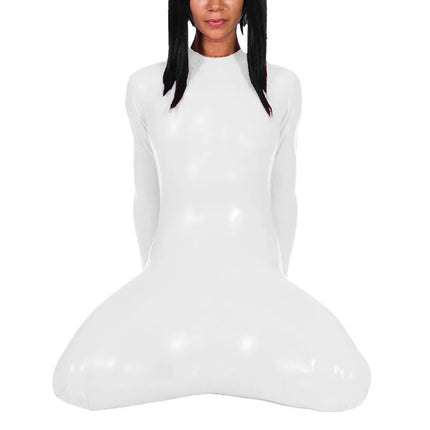 Fetish Long Sleeve Glossy PVC Bondage Bodysuit Mock Neck Wetlook Vinyl Leather Bodycon Romper for Cosplay Outfits Exotic Teddies