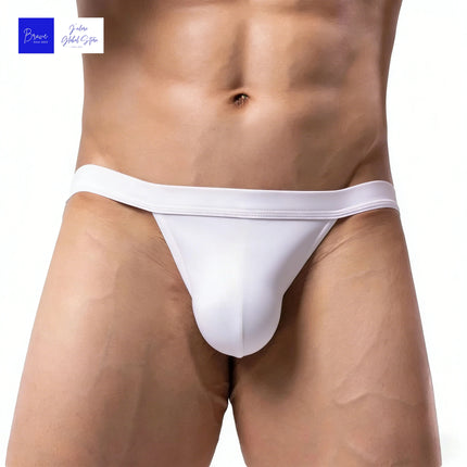 Sexy Contour Pouch Men's Solid Ice Silk Polyester Bikini Briefs Low-Rise Breathable Moisture-Wicking Athletic Underwear Thong