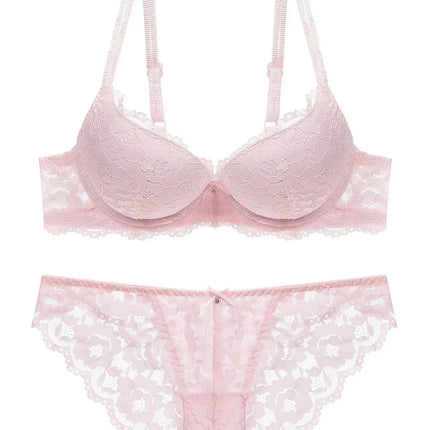 1 Set Elegant Lace Embroidery & Breathable Fabric Lingerie Set: Push-Up Bra, Drop Waist Sheer Panty - Ultimate Valentine's Day