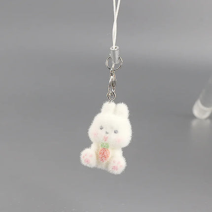 Flocking Animal Dog Cat Pendant Cute Keychain Keyring Bag Earphone Car Keychain Decor Keychains Accessories Phone Chain Lanyard