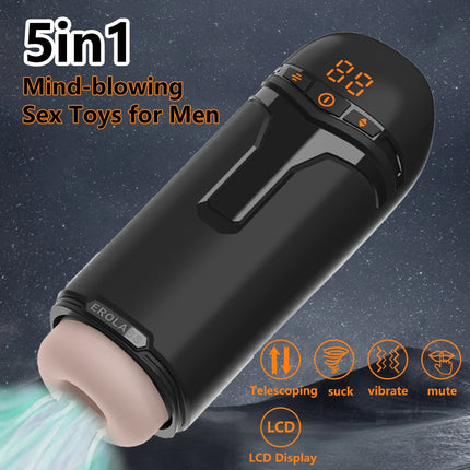 Automatic Male Masturbator Penis Pump with Sucking Vibrating Thrusting Sex Toys for Men Stroker Penis Stimulation LED Display