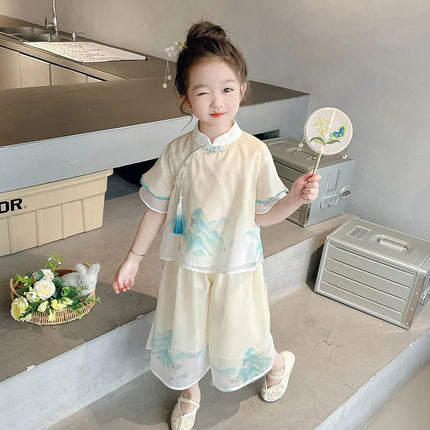 Summer Girl's Suit Cosplay Performance Costumes Ethnic Style Chinese Sets Children's Clothing Kids' Clothes Hanfu Fashion Casual